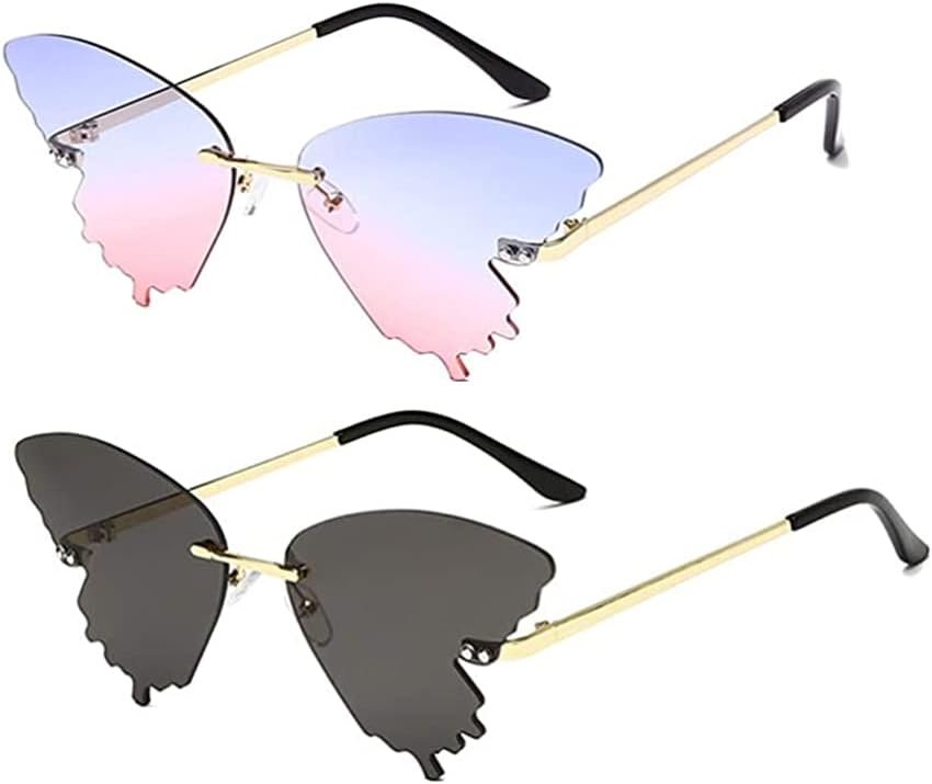

Солнцезащитные очки-бабочки для женщин/мужчин, большие, без оправы, роскошные, модные, в стиле «кошачий глаз», в стиле стритстайл, с защитой от УФ-излучения UV400 ENTHYI, Pink/Blue+black