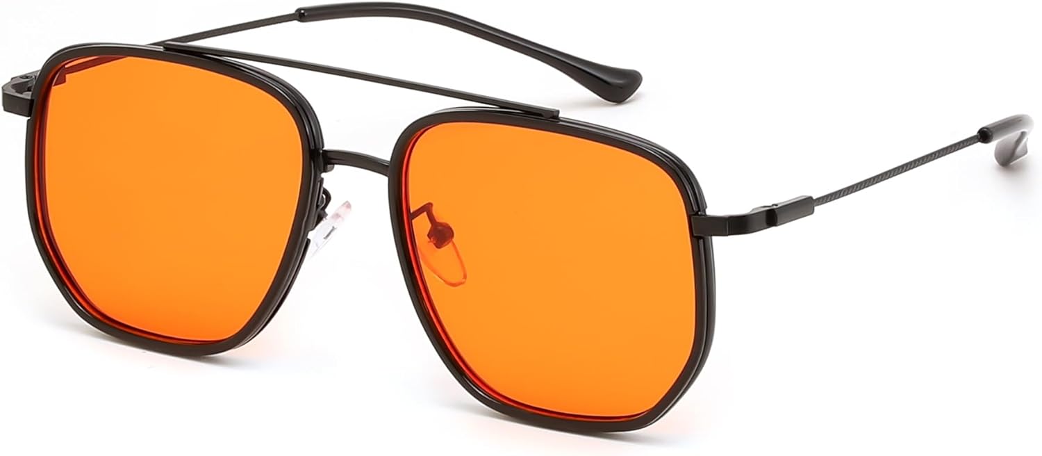 

Солнцезащитные очки FEISEDY Retro Aviator для женщин и мужчин, винтажные, классические, в квадратной металлической оправе, модные солнцезащитные очки B0371, Black Frame Orange Lens