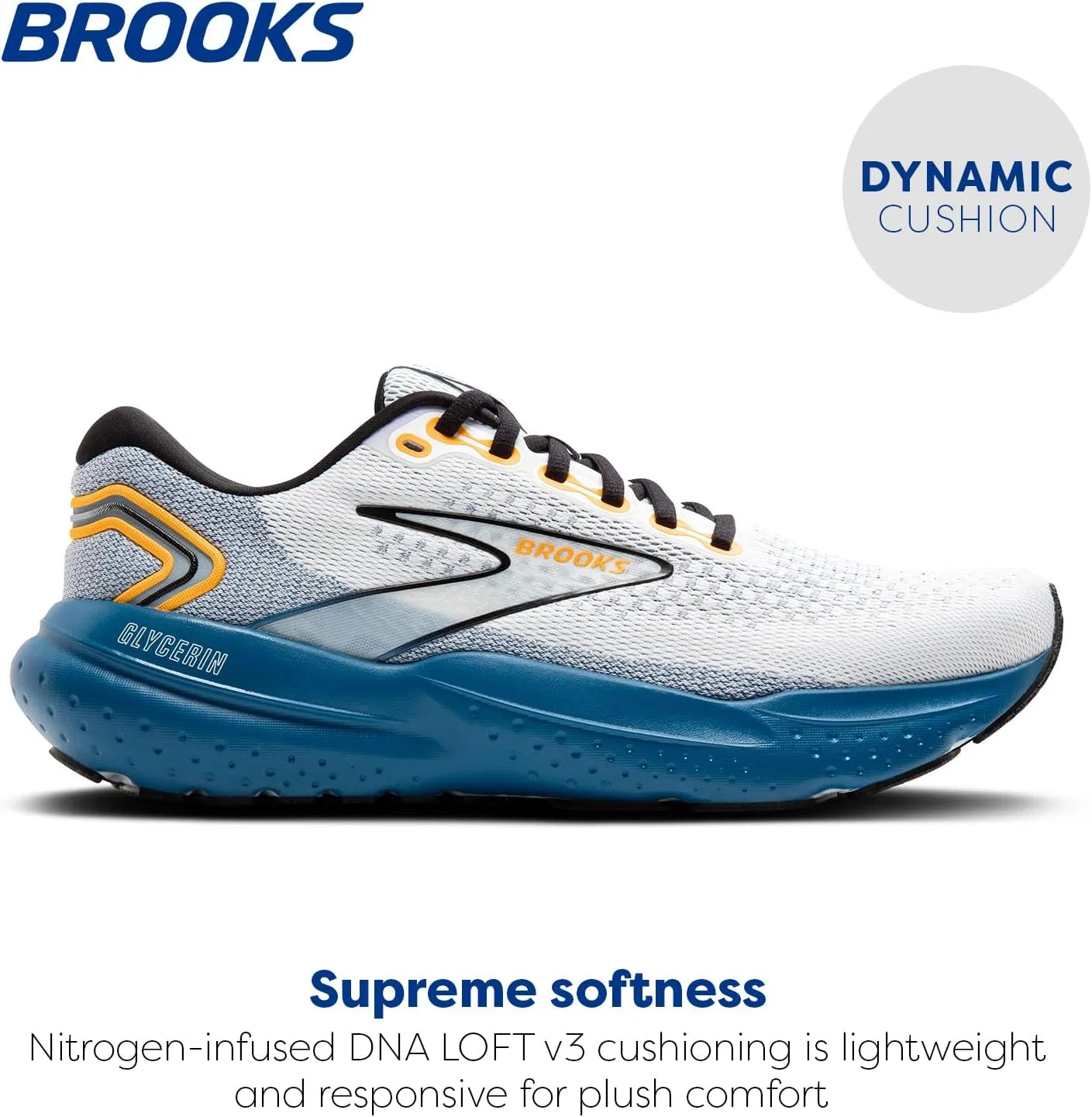 Мужские нейтральные беговые кроссовки Brooks Glycerin 21, 2-White Sapphire Orange — фото 2