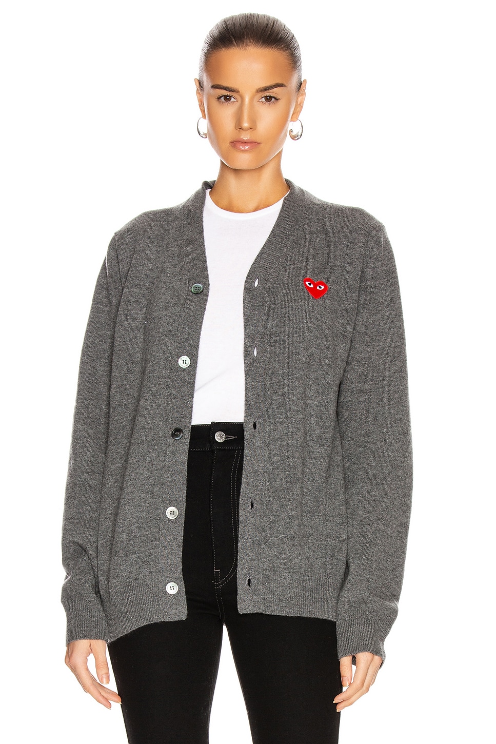 Кардиган из овечьей шерсти с красной эмблемой COMME des GARCONS PLAY, цвет Medium Grey — фото 2