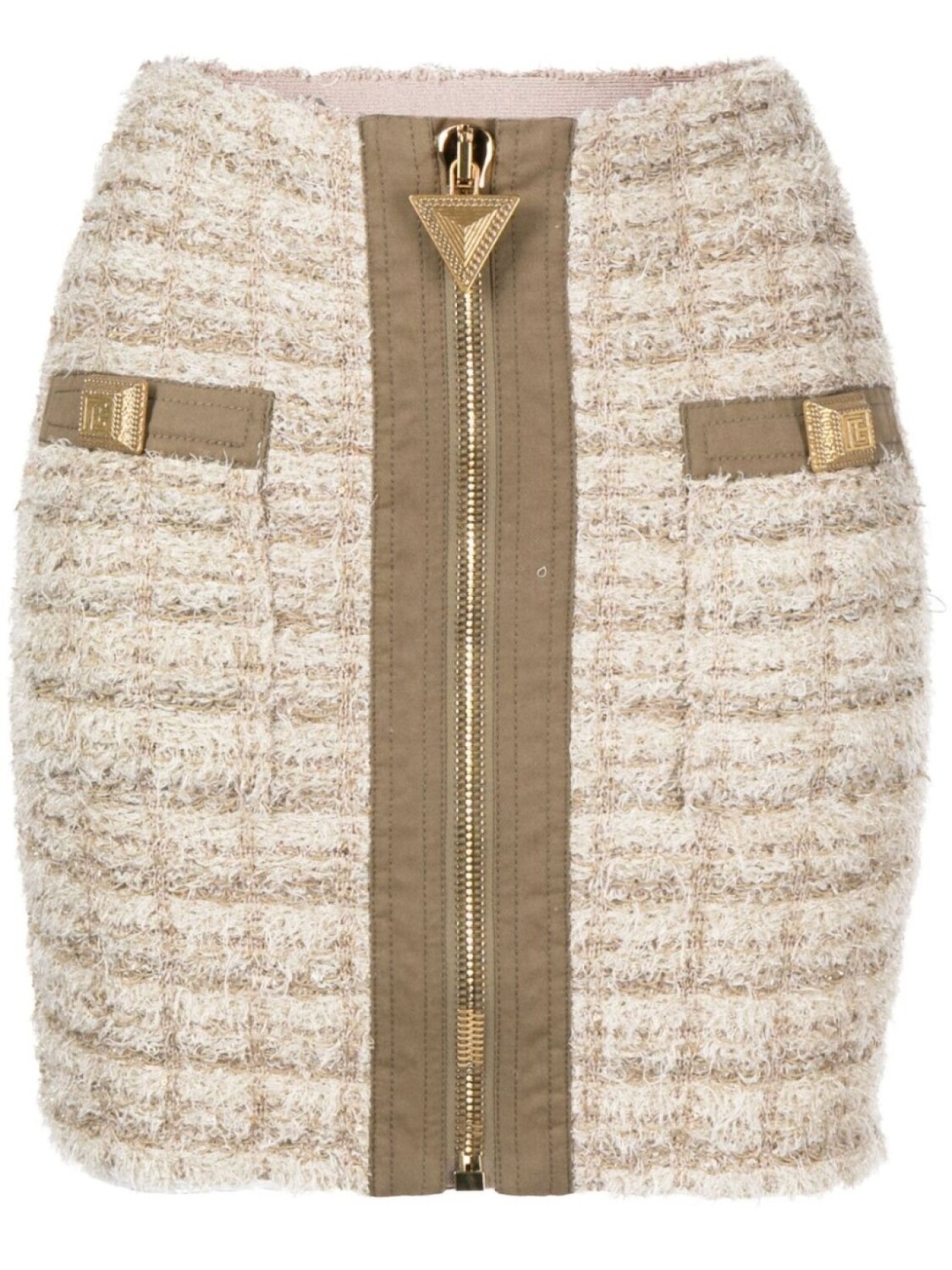 

Balmain твидовая мини-юбка с молнией, нейтральный цвет