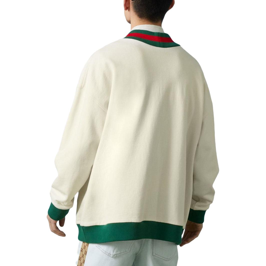Кардиган Gucci Cotton Jersey Cardigan With Web 'Off White' 752190-XJFV6-9150, белый — фото 4