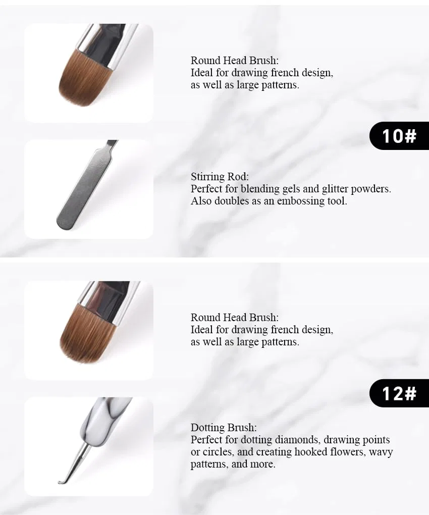 Двусторонняя кисть French Dual End для гелевого и акрилового наращивания ногтей Kazipop, 10# — фото 4