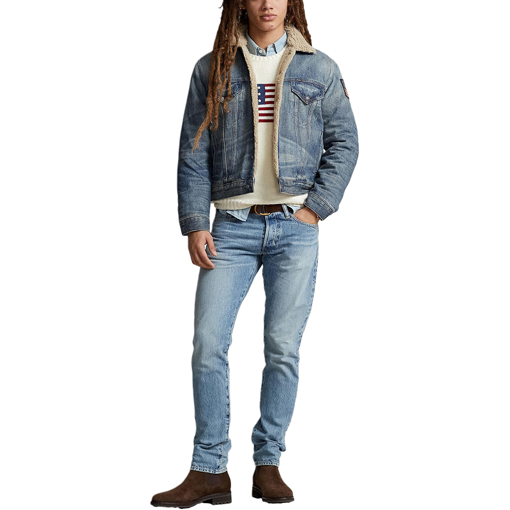 Polo Ralph Lauren Джинсовая куртка в стиле косухи с эффектом выцветания, Blue — фото 4