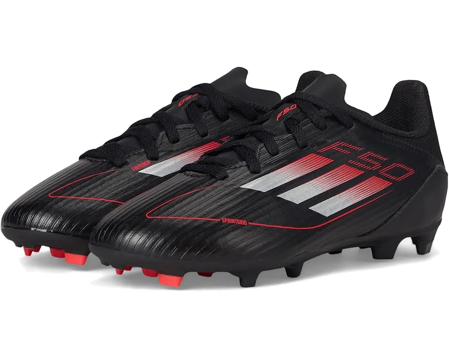 Кроссовки Adidas Kids F50 League Firm Ground/Multi Ground Soccer Cleats (Little Kid/Big Kid), Black/Iron Metallic/Lucid Red