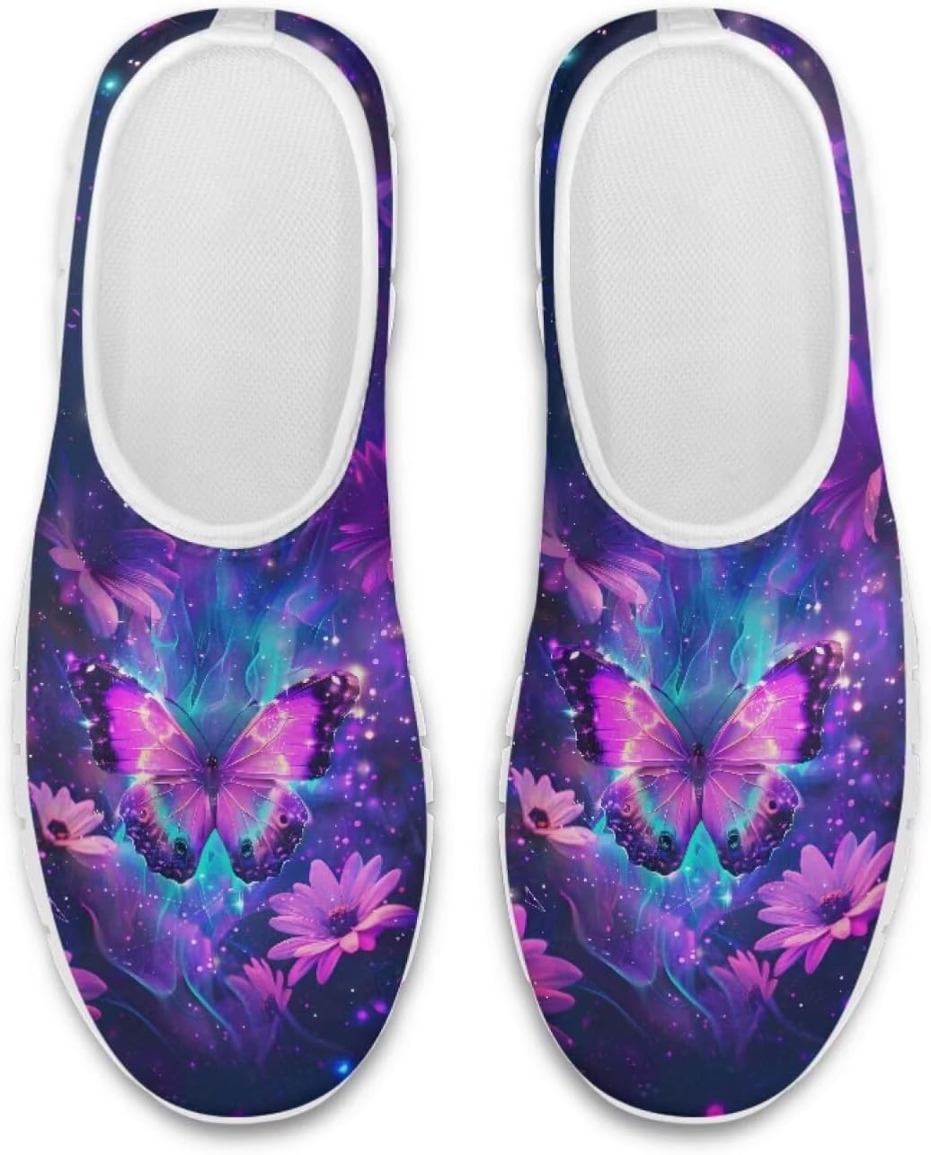 

Кроссовки Chaqlin с низким вырезом, без шнурков, повседневные, для бега, ходьбы и тенниса, модные лоферы для женщин и мужчин, широкие с мягким носком, сетчатые кроссовки, Galaxy Butterfly Floral Pattern