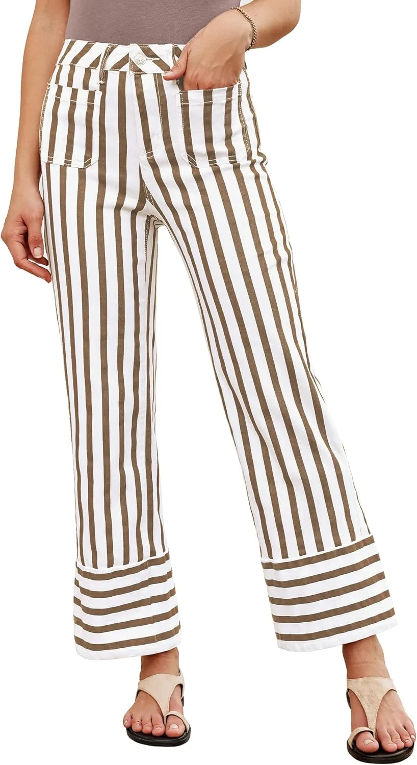 

Luvamia полосатые джинсы для женщин, широкие, с высокой талией и накладными карманами