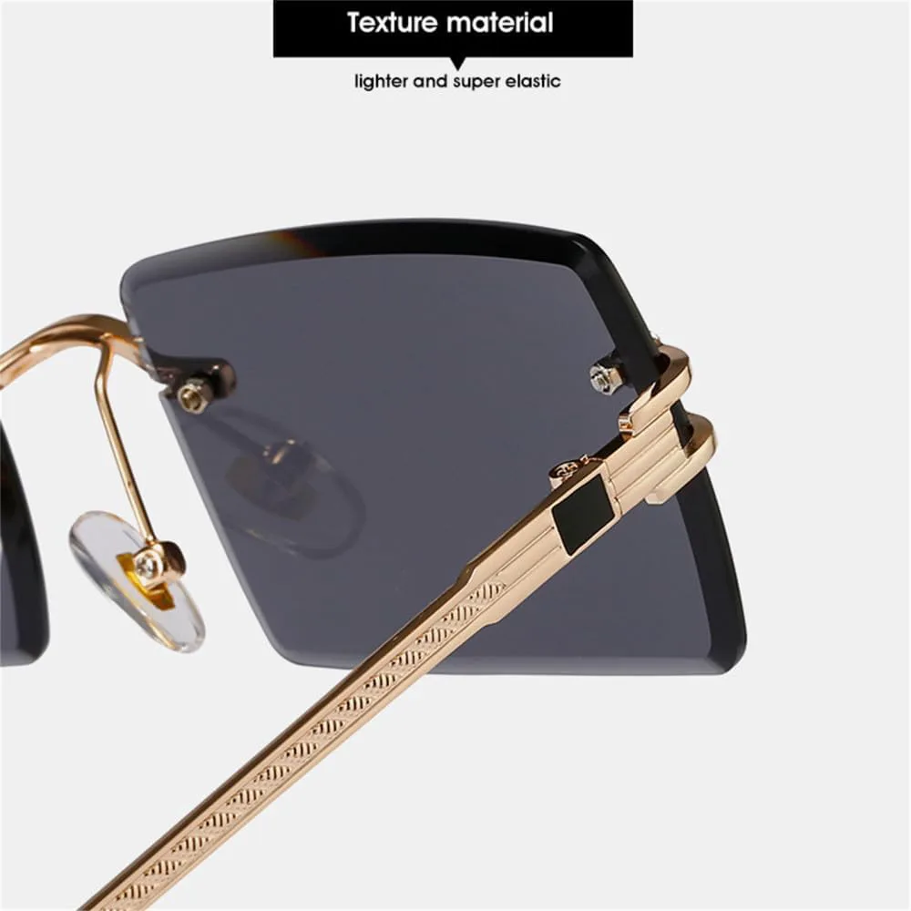 

Солнцезащитные очки без оправы прямоугольной формы для женщин, очки без оправы для мужчин, сверхлегкие очки с защитой от УФ-излучения UV400 LANGSER, Gold Black