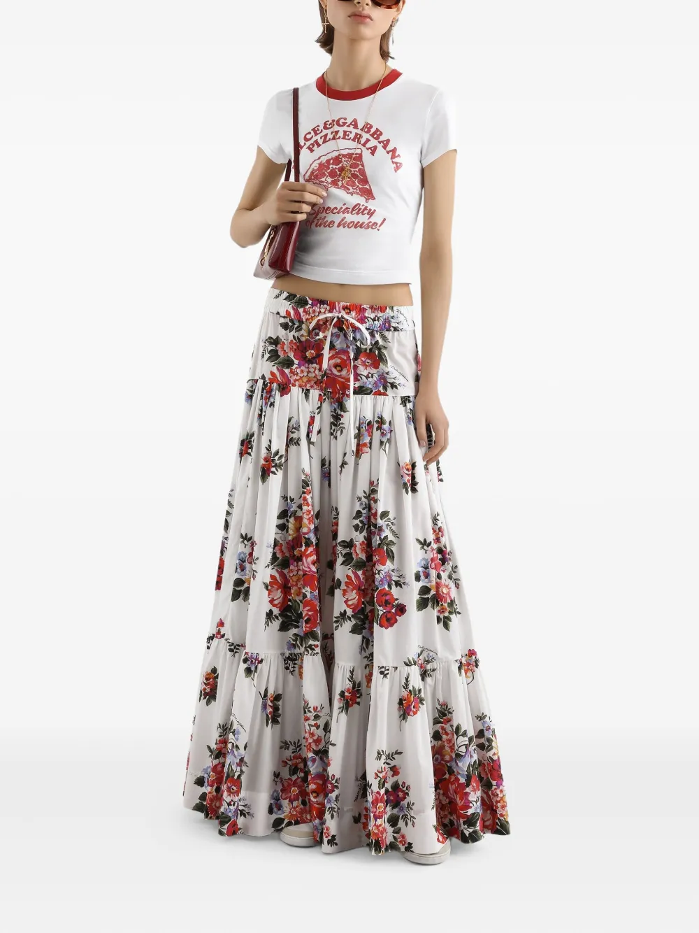 Юбка с кулиской и цветочным принтом Dolce & Gabbana, белый — фото 2