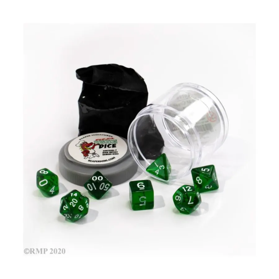 

Набор счастливых кубиков — прозрачный зеленый (7), Pizza Dungeon Dice