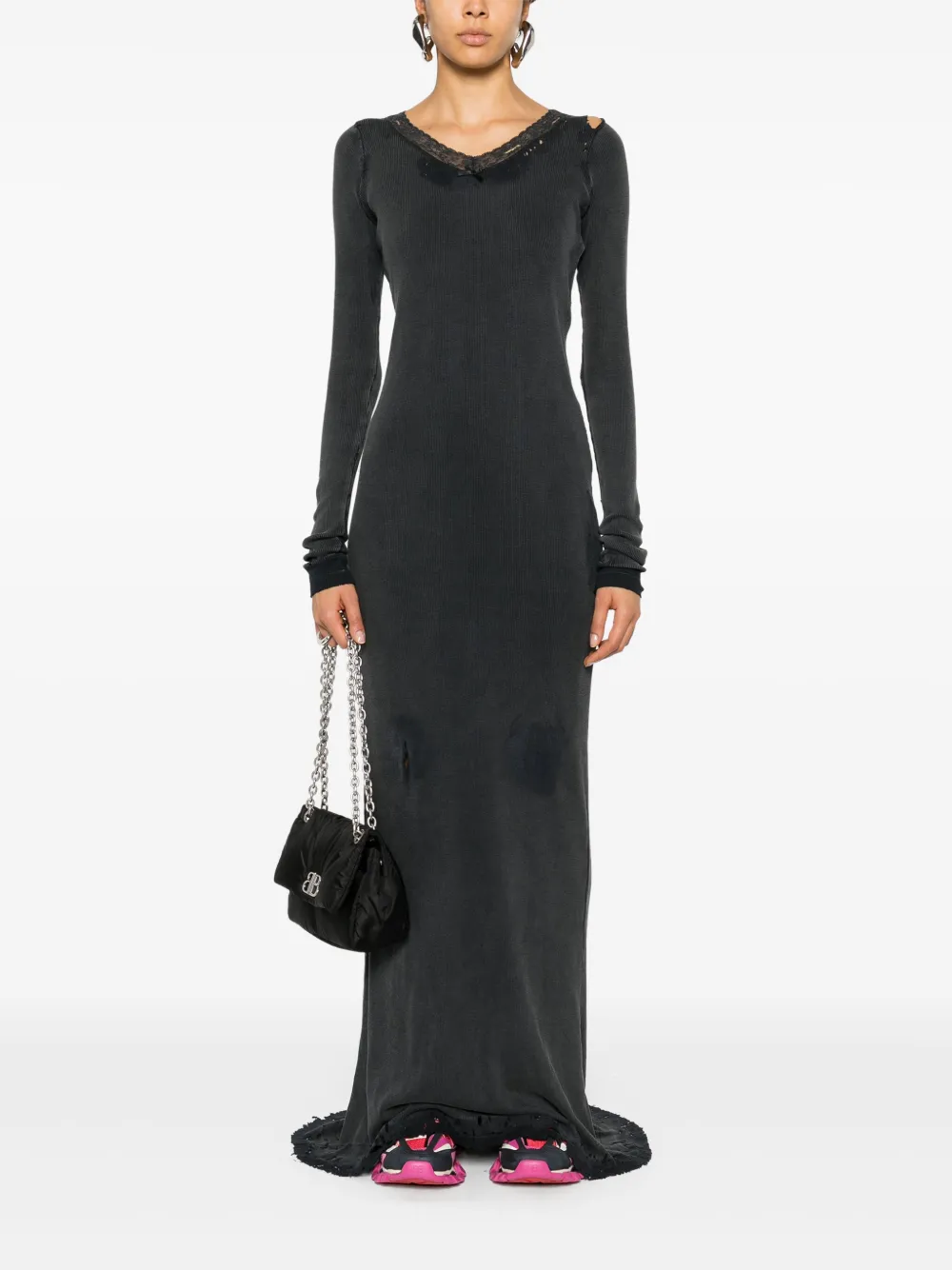 Платье макси с эффектом потертости BALENCIAGA, черный — фото 2