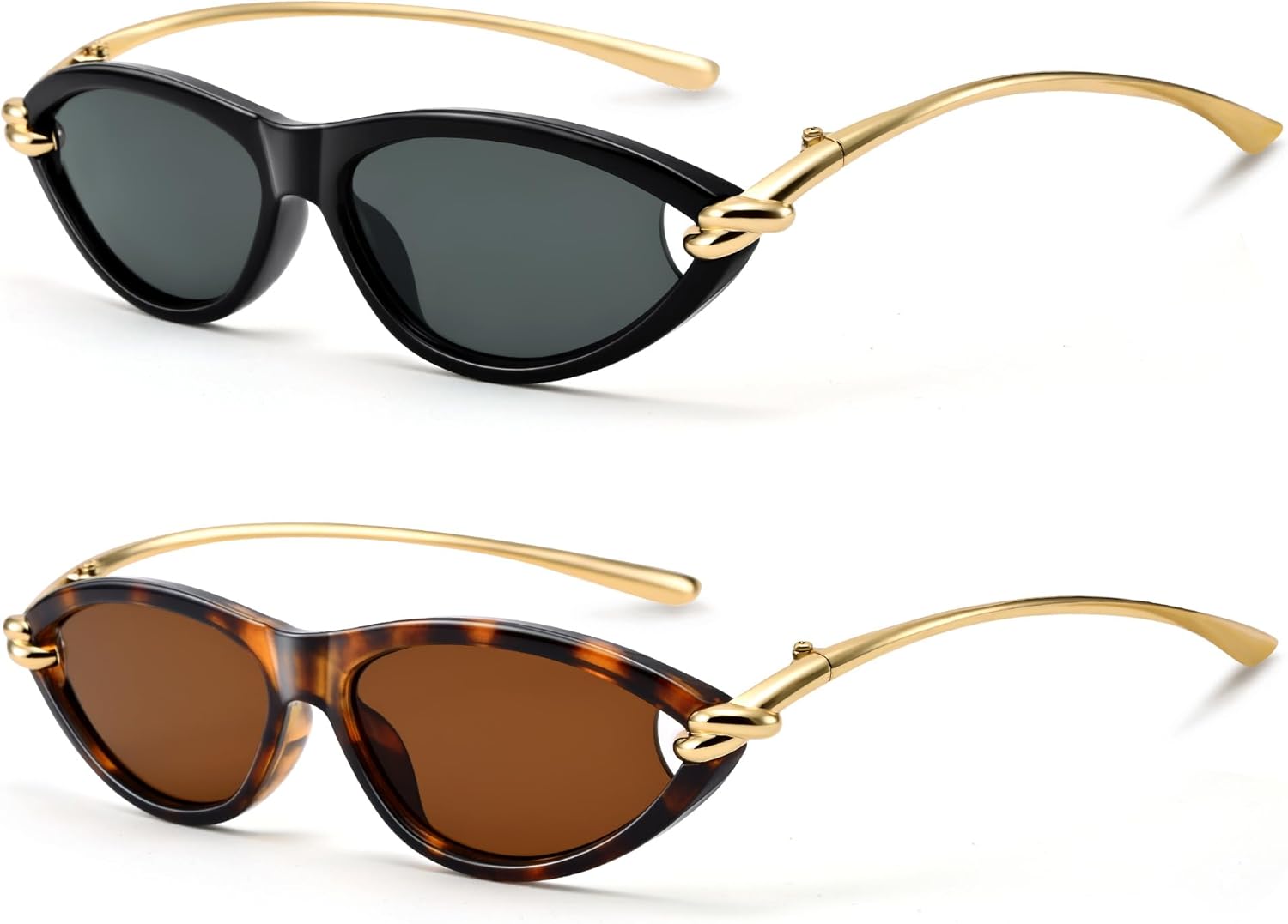 

Солнцезащитные очки Bouryo Retro Cat Eye для женщин. Модные дизайнерские солнцезащитные очки с золотистыми металлическими дужками. Стильные очки в духе Y2k, A1-(2 Pack) Black/Gray + Tortoise/Brown