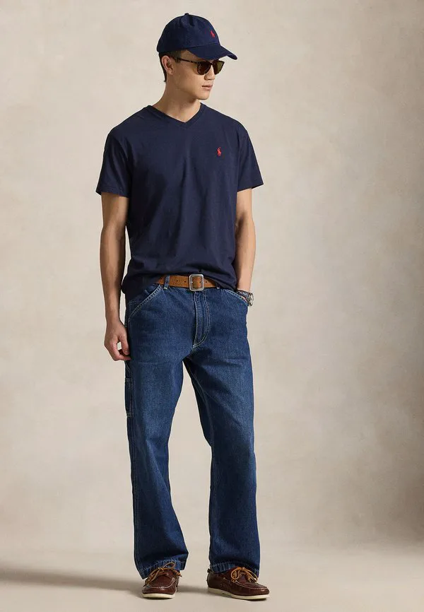 Классическая трикотажная футболка с v-образным вырезом, базовая футболка Polo Ralph Lauren, Ink — фото 2
