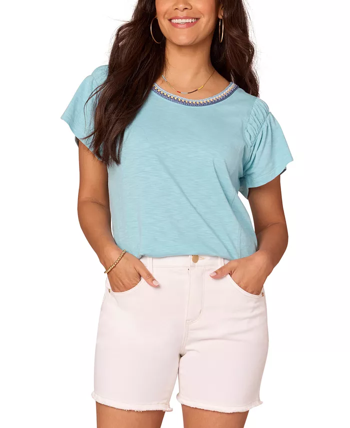 

Укороченная футболка с круглым вырезом Petite Scoop-Neck Cropped T-Shirt Democracy, синий