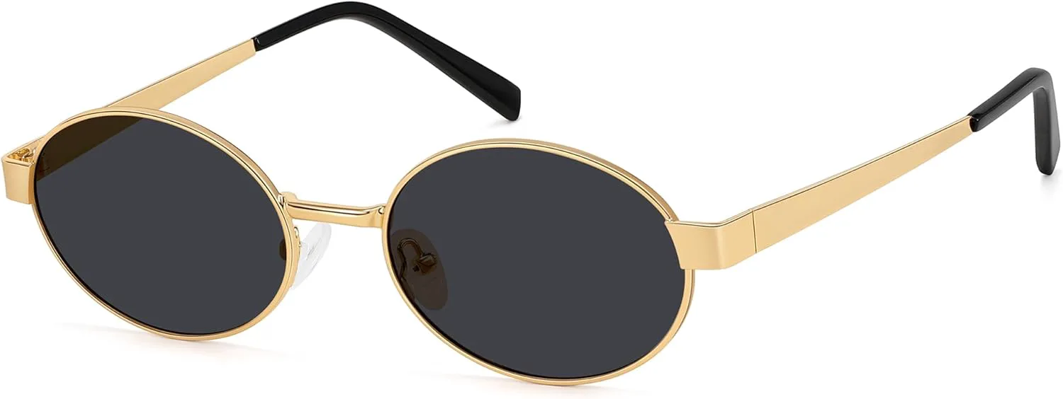 

Ретро-винтажные овальные солнцезащитные очки для женщин и мужчин | Модные очки в металлической оправе с защитой от УФ-излучения Fozono, Shiny Gold Frame/Black Lens