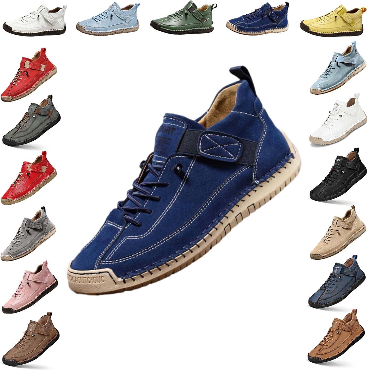 

YTINGNICE Унисекс ортопедические ботинки на щиколотку, ручная работа, кожа с липучкой, поддержка свода стопы, обувь для ходьбы без шнурков, темно-синий