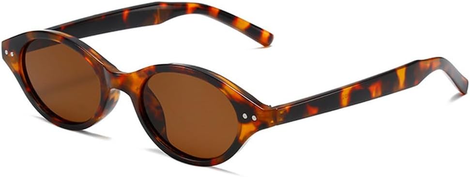 

Женские солнцезащитные очки овальной формы в стиле ретро, ​​конфетные оттенки, защита от УФ-излучения UV400; мужские модные солнцезащитные очки с заклепками TKKTLLT, Leopard Tea