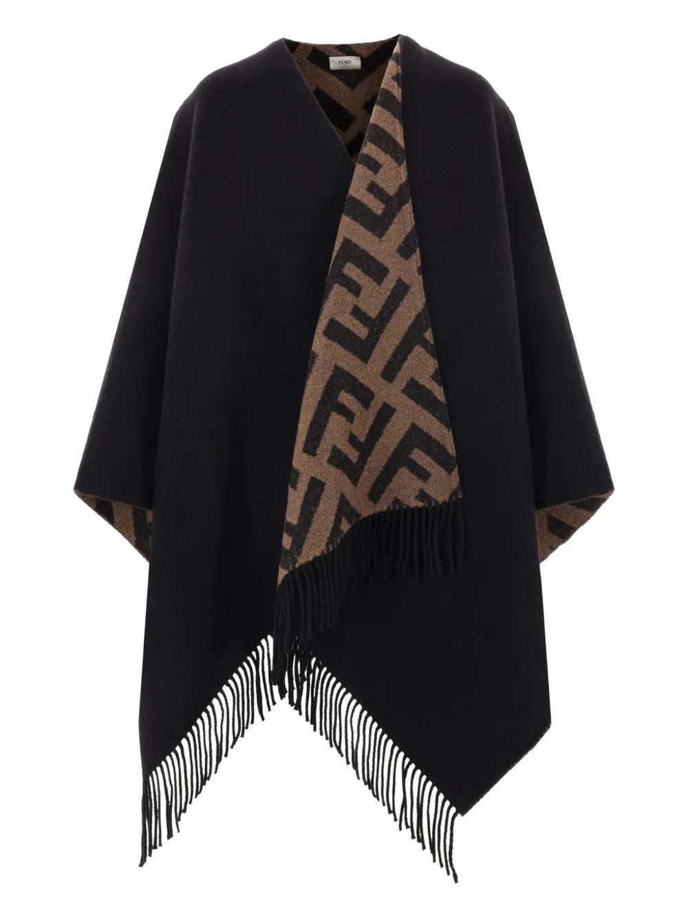 

Кейп с бахромой и узором FF Fendi, черный