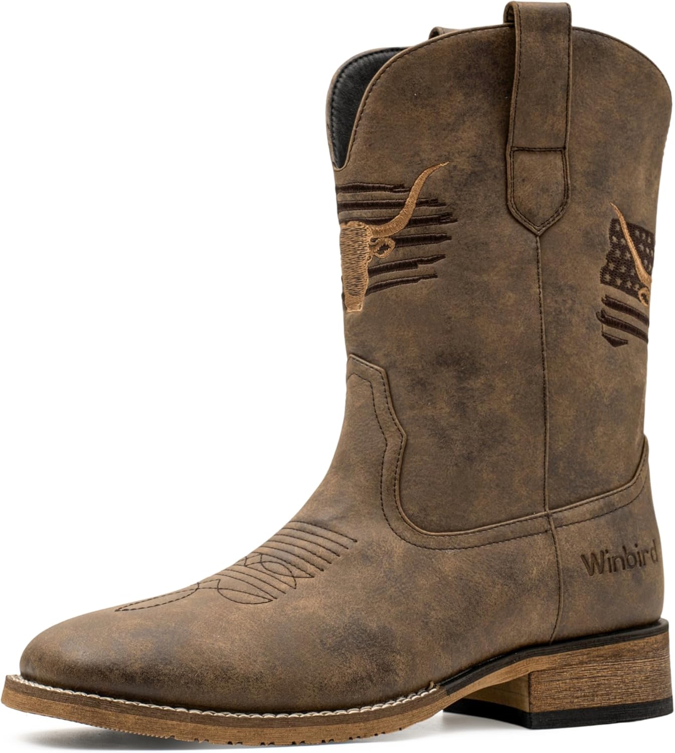 

Мужские ковбойские сапоги winbird с квадратным носком Macephenomelon, коричневый