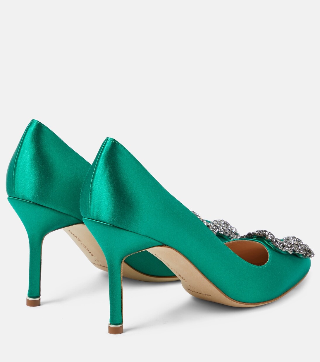 Атласные туфли hangisi с декором Manolo Blahnik, зеленый — фото 3