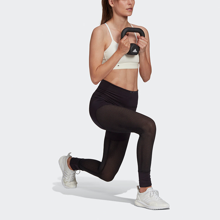 Брюки (WMNS) adidas Mesh Hw L Tight Gym Sports Training High Waist Leggings Black — фото 3
