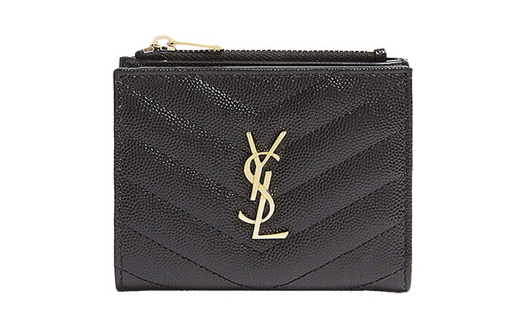 SAINT LAURENT Кошелек для карт CASSANDRE Quilting Grain Embossed Leather, женский, черный — фото 2