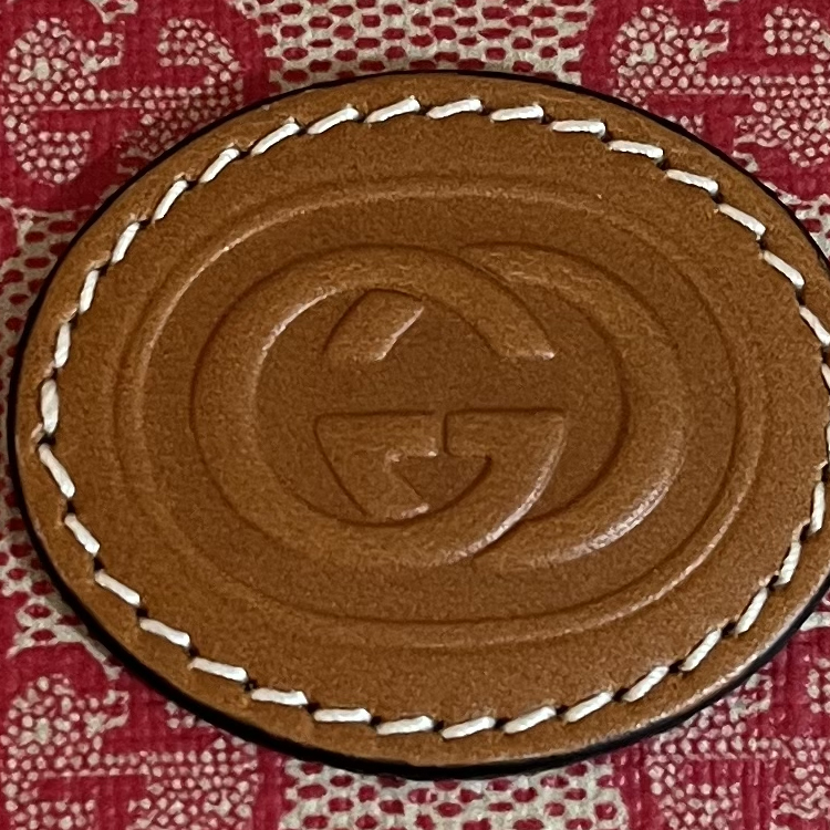 GUCCI Женский красный кожаный картхолдер в технике денимного пэчворка — фото 2