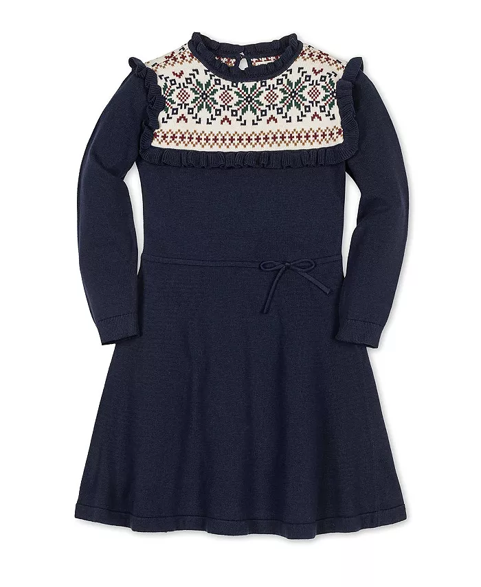 

Платье-свитер для девочек с воротником-рюшами и узором фэр-айл Hope & Henry, синий