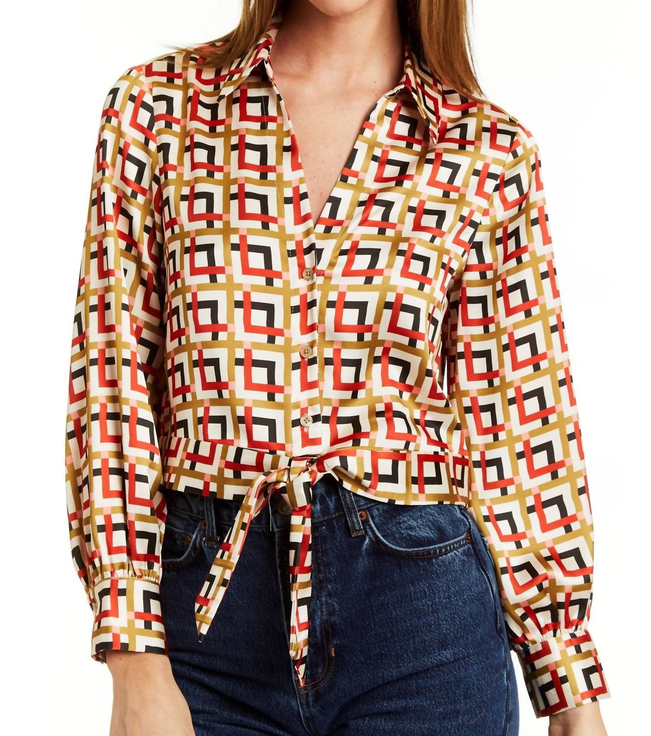

Блузка Lottie Printed Tie Front в стиле ретро DREW, цвет retro