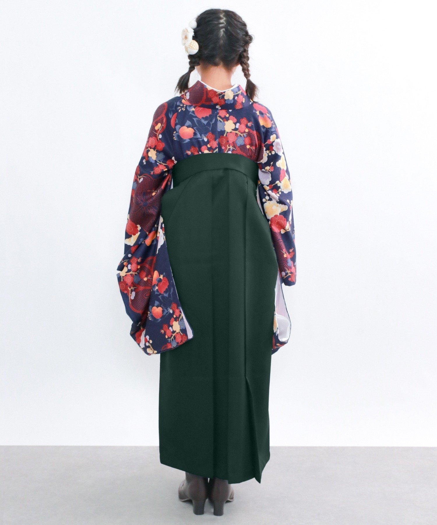 Комплект из 4 предметов Gorgeous EF Hakama для девочек (2 рукава сяку + пояс + хакама + майка) KYOETSU, 11. Deep indigo with hollyhock crown