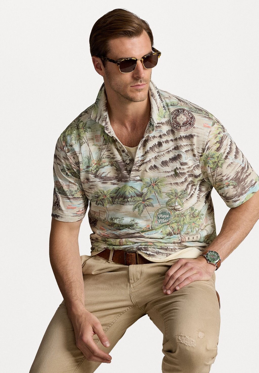 

Рубашка поло PRINTED MESH POLO SHIRT Ralph Lauren, светло-коричневый