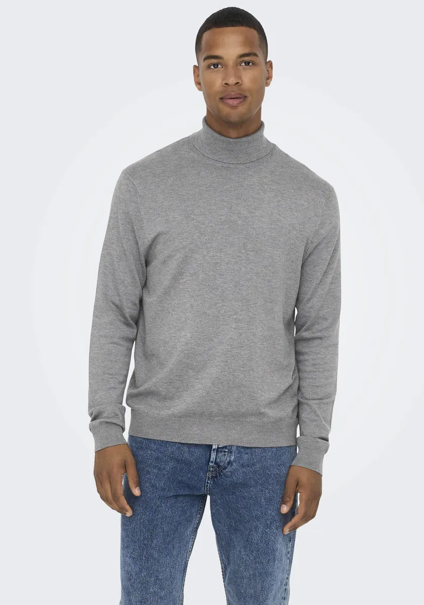 

Свитер с высоким воротником ONLY & SONS "WYLER LIFE ROLL NECK KNIT", серый