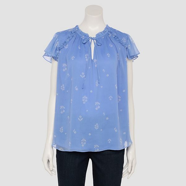 

Плюс сайз топ с рюшами и V-образным вырезом Lc Lauren Conrad, Blue Dandelion Sprigs