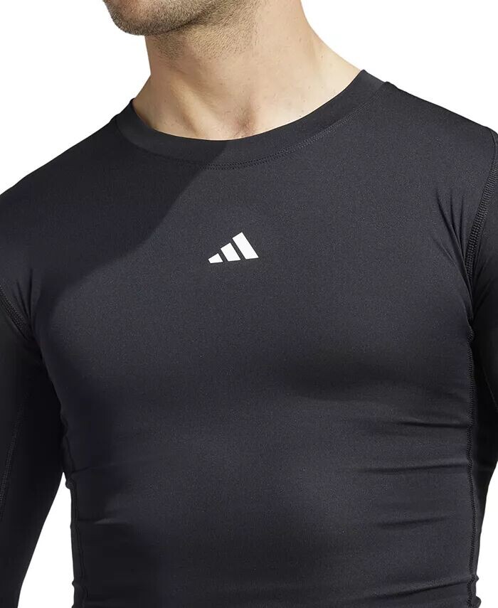 Мужская приталенная компрессионная рубашка с круглым вырезом Tech-Fit adidas, черный — фото 3