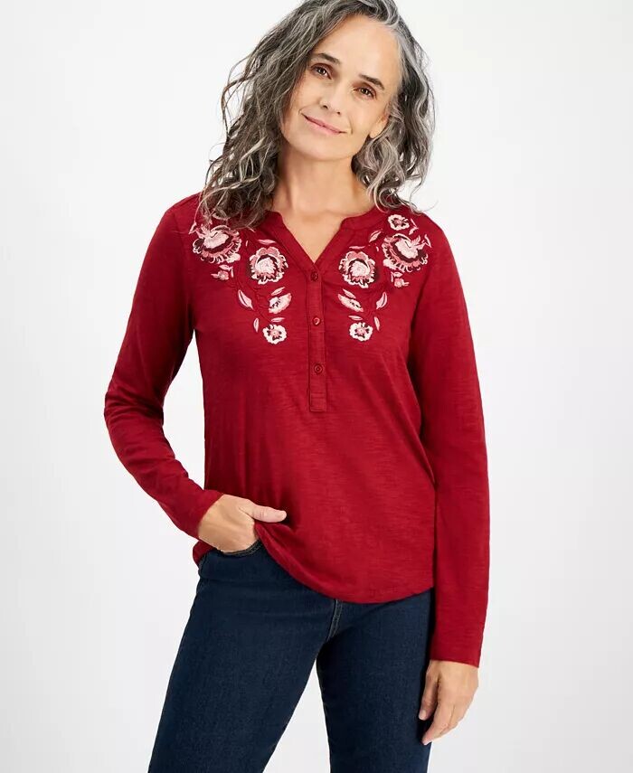 

Топ Petite Falling Bloom с вышивкой Style & Co, красный
