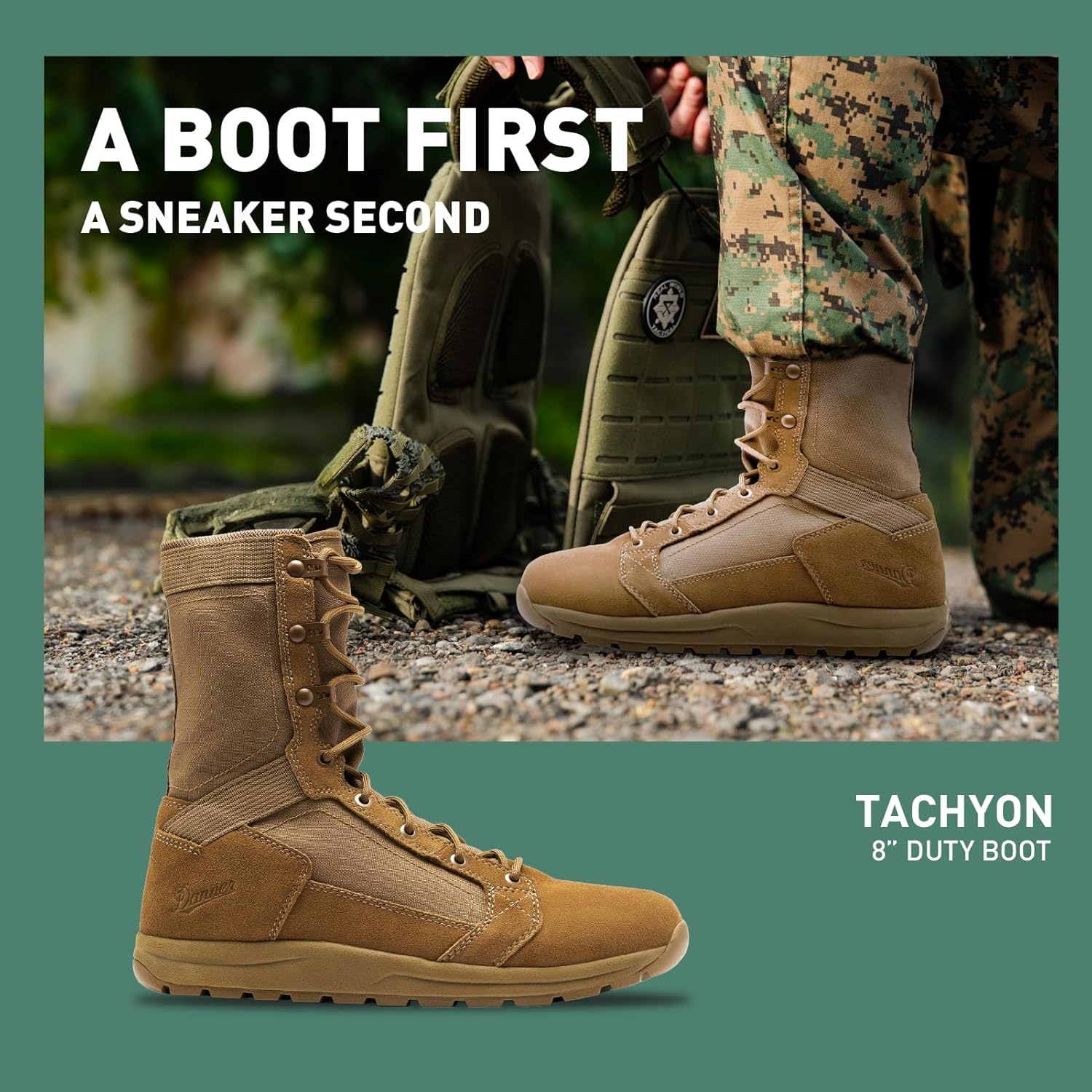 Тактические ботинки Danner Tachyon 8” для мужчин - ультралегкий быстросохнущий верх с износостойким носком, удобная стелька и подошва с противоскользящей защитой — фото 2