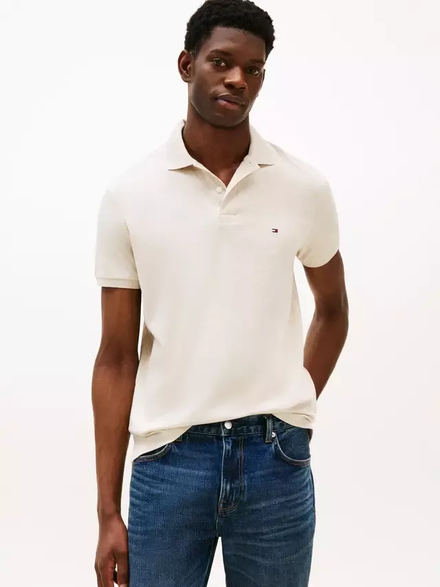 Хлопковая трикотажная рубашка-поло стандартного кроя из хлопка Tommy Hilfiger, Beige