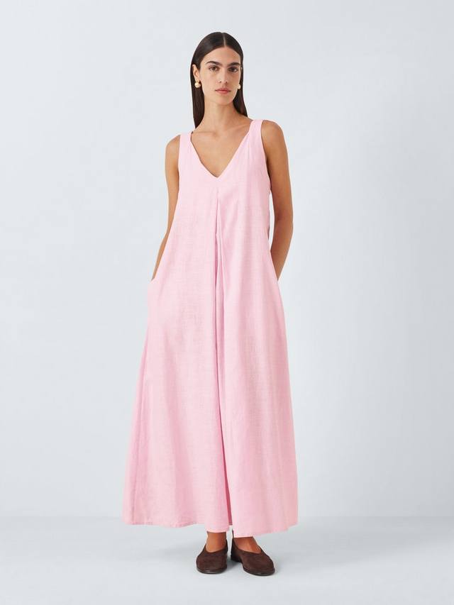 

Макси-платье-батист из льняной смеси John Lewis, цвет Ballerina Pink