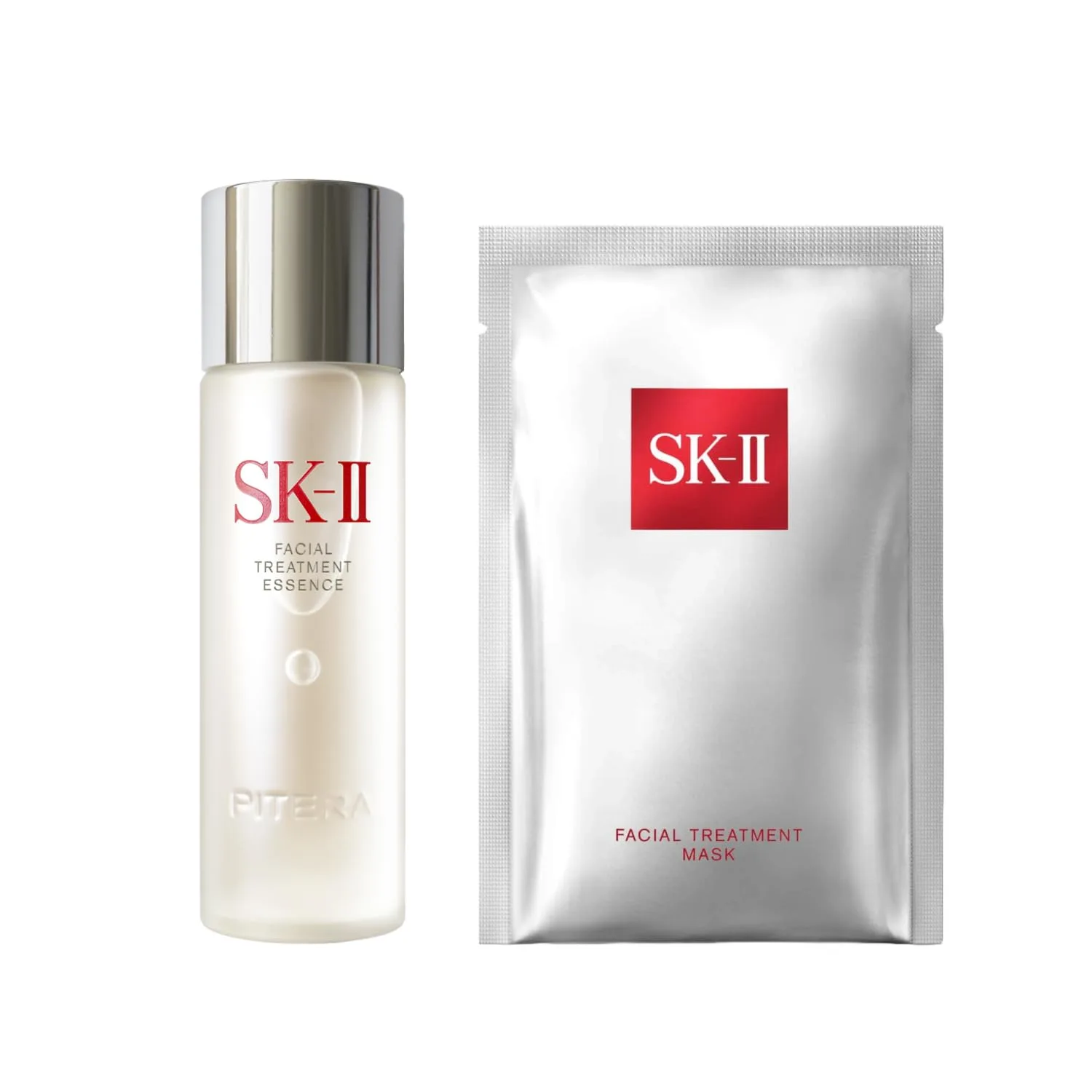 SK-II Эссенция и тканевые маски для лица: эссенция против старения улучшает упругость и темные пятна (2,5 унции) и осветляющие маски для улучшения тона, текстуры и сияния (6 шт), Red