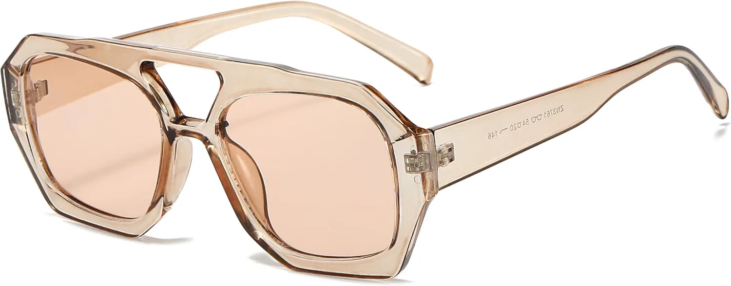 

Солнцезащитные очки Mirkcittle Trendy Square Aviator для женщин и мужчин, шестиугольная толстая оправа, двойная перемычка, дизайнерский дизайн, Brown/Brown Lens