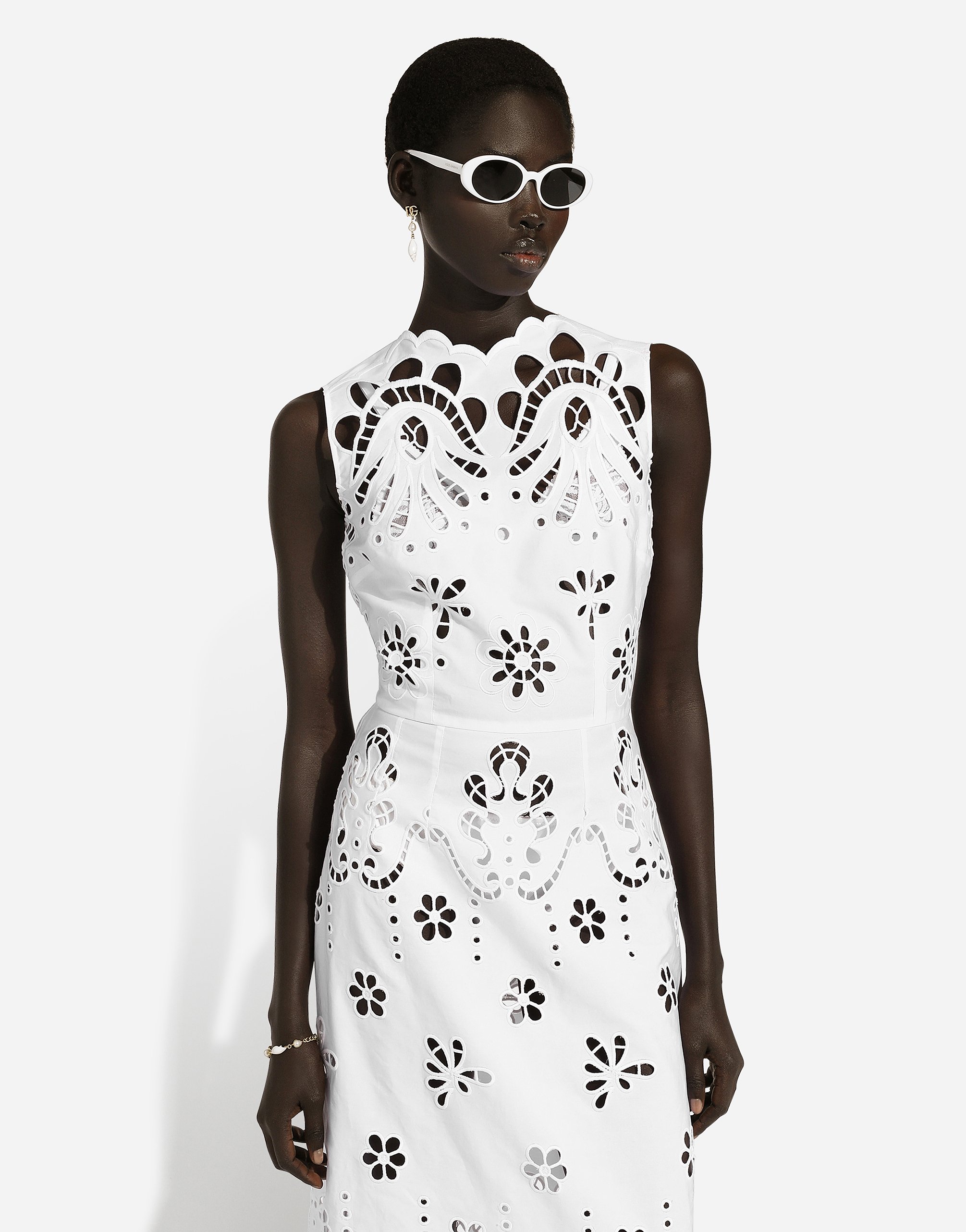Длинное хлопковое платье с вырезами Dolce & Gabbana, белый — фото 4