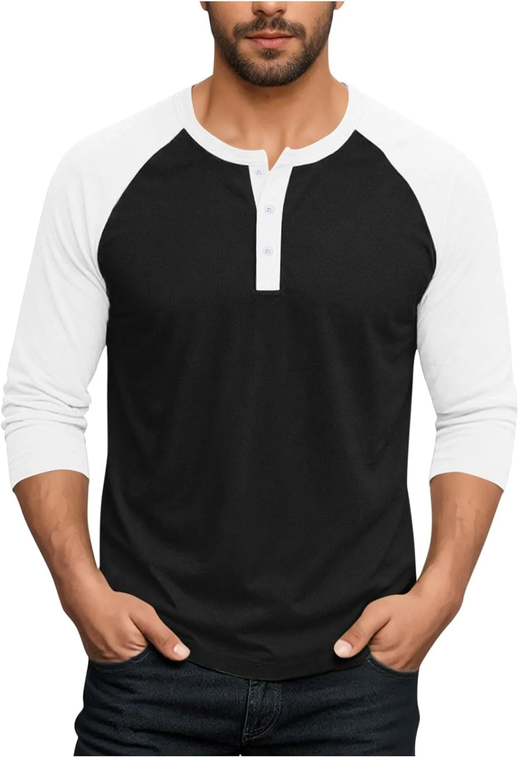 

Мужская бейсболка Henley с рукавом 3/4, хлопковая футболка для тренировок