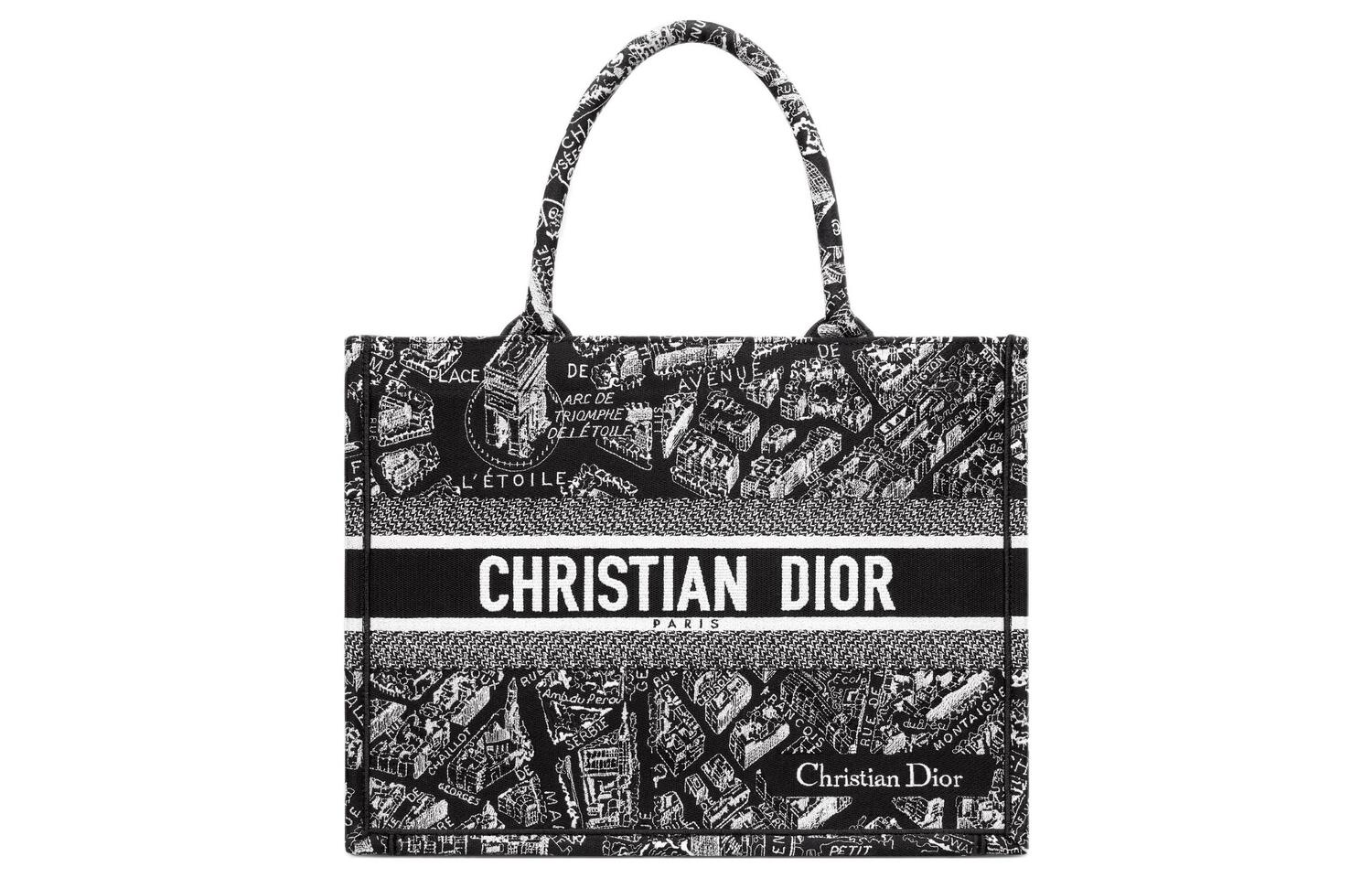 DIOR BookTote Embroidery Tote Bag, Shopping Bag, Handbag Medium Women's Black/White — фото 2