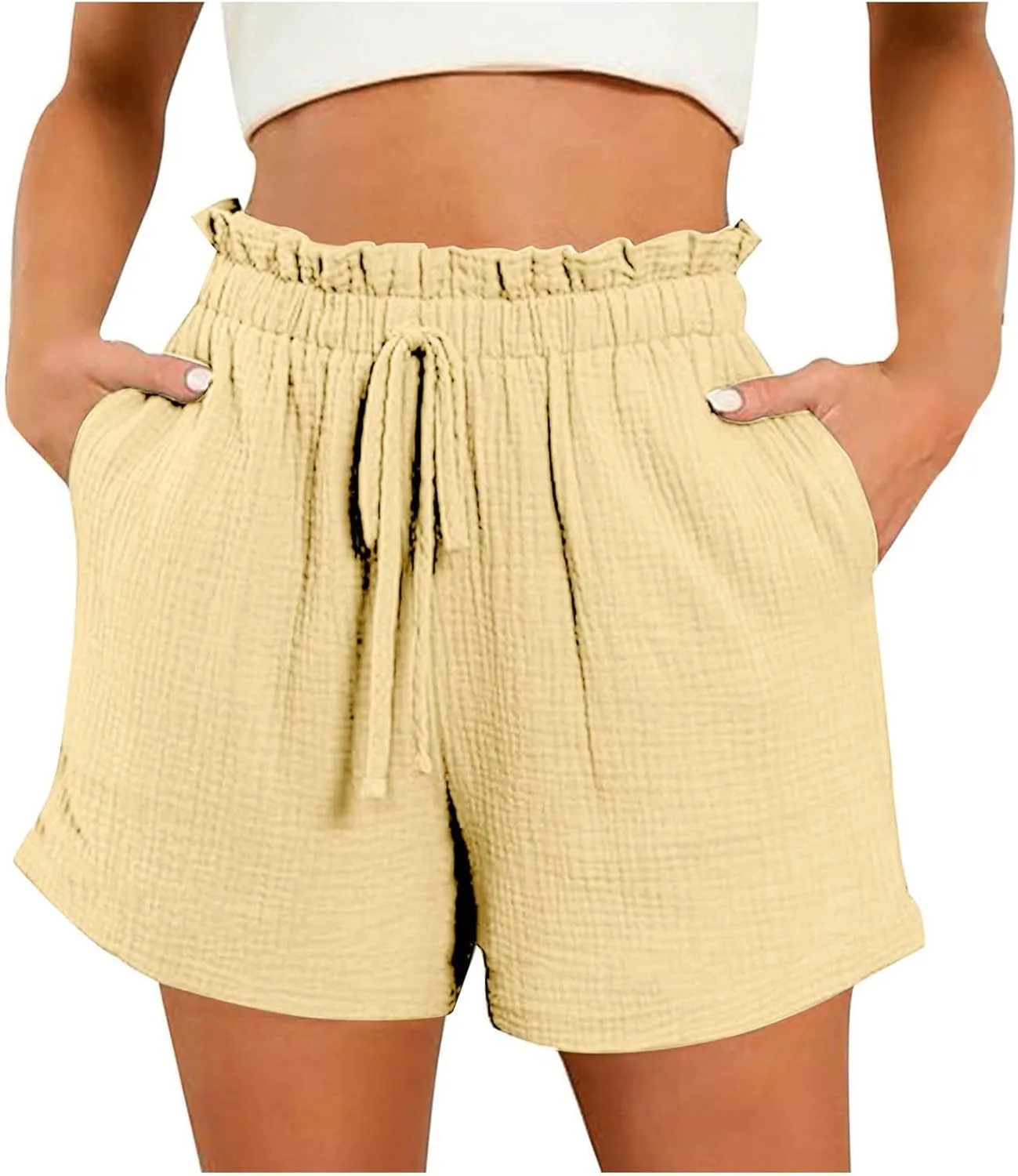 Летние пляжные шорты для женщин Textured High Waisted с кулиской — фото 2