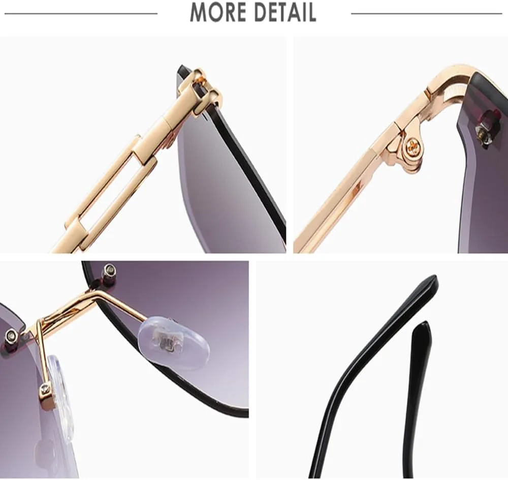 

Женские солнцезащитные очки без оправы «кошачий глаз», градиентные коричневые линзы, солнцезащитные очки для женщин из алюминиевого сплава HHZZYVY, Grey Pink