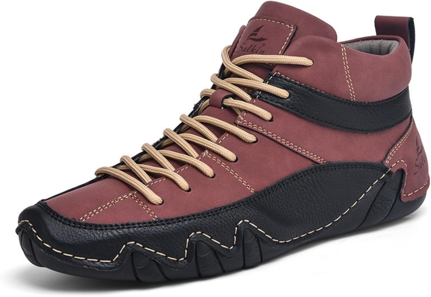 

Мужские классические кожаные ботинки Chukka на шнуровке, повседневные с круглым носком, высокие, противоскользящие, для ходьбы, вождения и ежедневного похода Khwfjas, красный