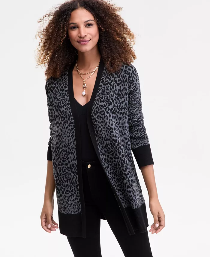 

Женский жаккардовый кардиган с анималистичным принтом, размеры XS-3X I.N.C. International Concepts, серый