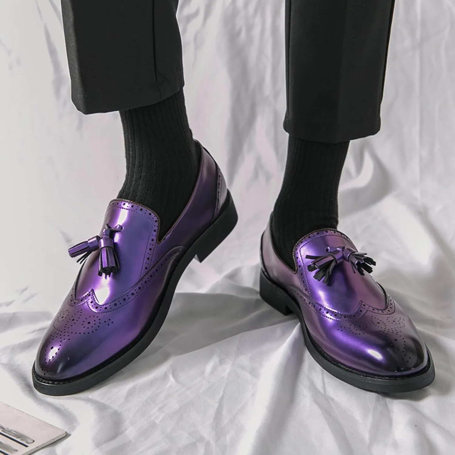 Лоферы Classic Slip-On Wingtip Dress Shoes Tassel Business Party Shoes, фиолетовый Dwihuize — фото 2