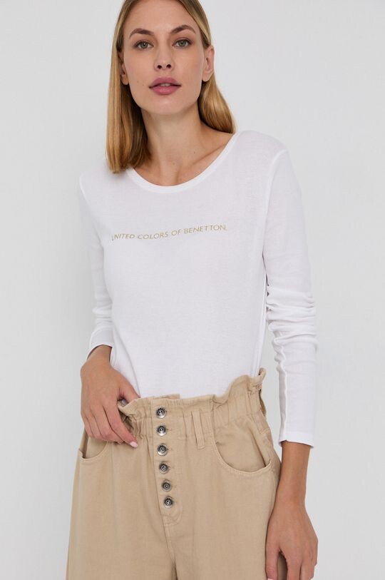 

Хлопковый топ с длинными рукавами United Colors of Benetton, белый