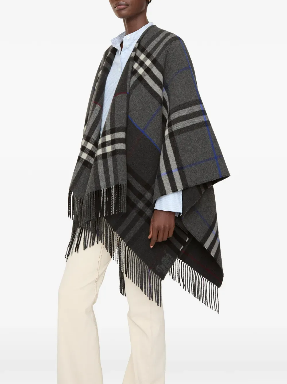 Плед из шерсти и кашемира Burberry, плед с контрастной отделкой, серый — фото 2